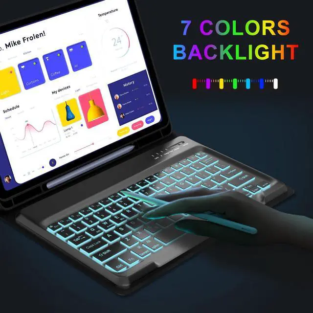 Alt view image 3 of 5 - Keyboard Case for Galaxy Tab S10 Plus/S9 Plus/S9FE Plus 12.4 inch, 7 Color Backlit, Rechargeable, Detachable Wireless Bluetooth Keyboard, S Pen Holder, Smart Folio Cover for Samsung Tab S10+/S9+/S9fe+