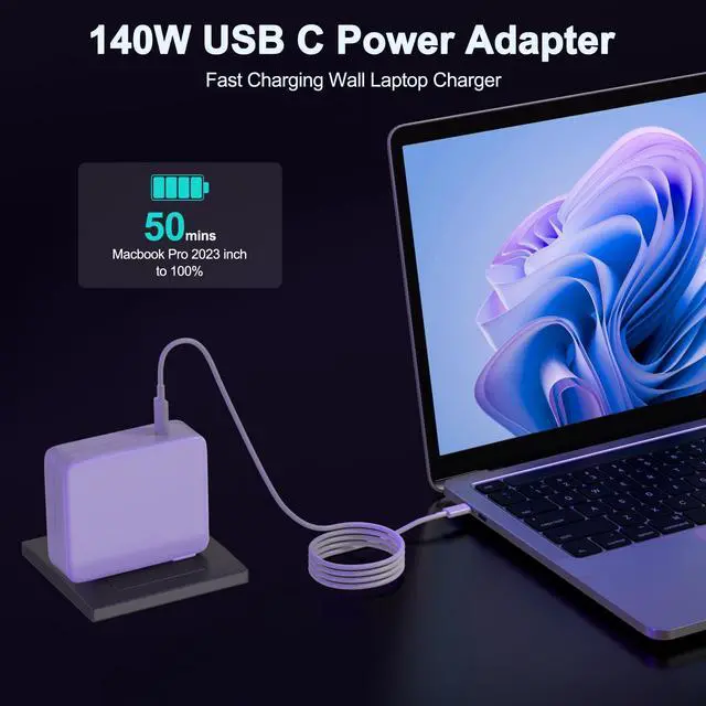 Alt view image 2 of 5 - MacBook Pro Charger 140W USB-C Power Adapter for MacBook Pro Air 16 15 14 13 Inch Mac Book Retina M2 M1 2022 2021 2020 2019 2018 2017 2016 C to C Fast Charging Charger for IPad Pro & All USB C Device
