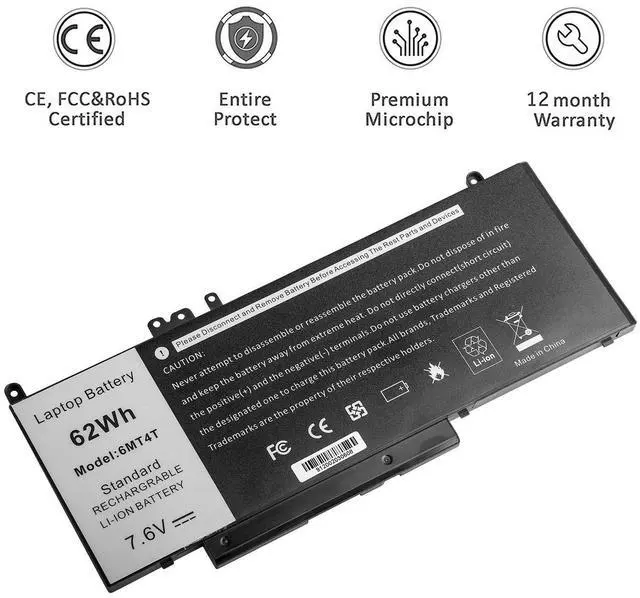Alt view image 5 of 5 - E5470 battery E5570 battery 6MT4T Battery Compatible with Dell Latitude 14 5470 E5470 15 5570 E5570 Precision 15 3510 M3510 Series Notebook Replacement for 7V69Y TXF9M 79VRK HK6DV 07V69Y 7.6V/62Wh