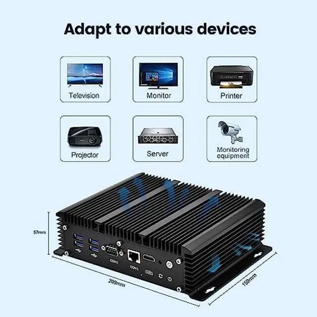 Alt view image 4 of 5 - 12th Gen Fanless Firewall Mini PC Intel Core i5 1235U, 6 Port i226 2.5GbE LAN, 4*USB, HDMI, 2* COM, Gigabit Ethernet AES-NI, VPN Router, Openwrt, Wi-Fi Antennas,16GB DDR5 512GB NVMe