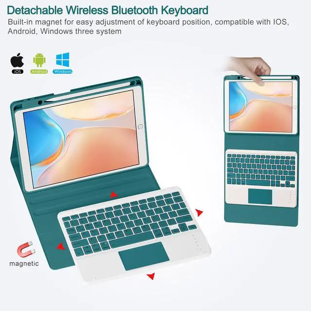 Alt view image 2 of 5 - Eisuiyi Keyboard Case for iPad 10.2" 7th/8th/9th gen, Compatible with iPad Air3/Pro10.5, Detachable Touchpad BT Keyboard, Magentic Protective Cover with Pencil Holder, Teal