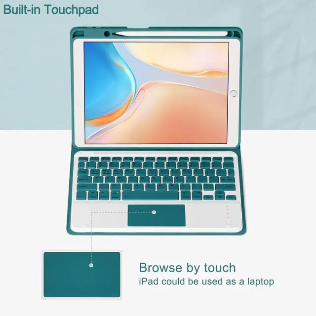 Alt view image 3 of 5 - Eisuiyi Keyboard Case for iPad 10.2" 7th/8th/9th gen, Compatible with iPad Air3/Pro10.5, Detachable Touchpad BT Keyboard, Magentic Protective Cover with Pencil Holder, Teal