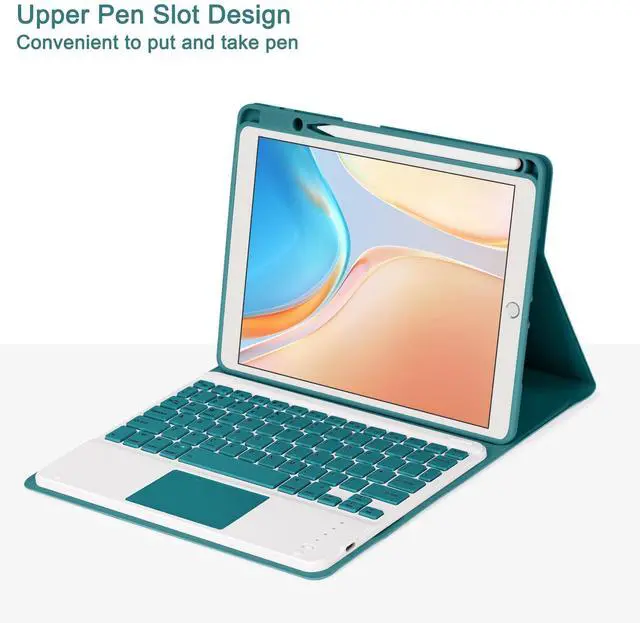 Alt view image 4 of 5 - Eisuiyi Keyboard Case for iPad 10.2" 7th/8th/9th gen, Compatible with iPad Air3/Pro10.5, Detachable Touchpad BT Keyboard, Magentic Protective Cover with Pencil Holder, Teal