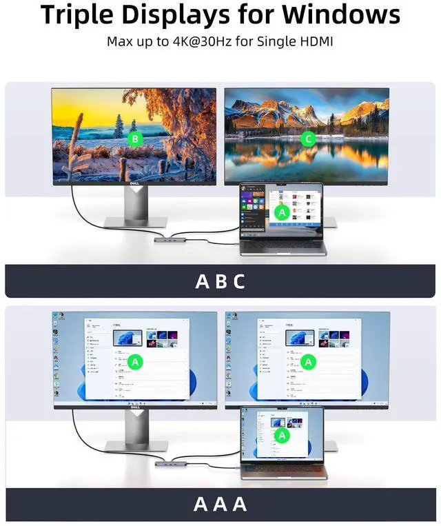 Alt view image 3 of 5 - USB C Docking Station Dual Monitor 10 in 1, USB-C Hub to HDMI VGA Adapter with 1Gbps Ethernet 100W Charging, USB C Hub to USB, 3.5 Audio, Card Reader Compatible for Dell/MacBook/Surface Laptops