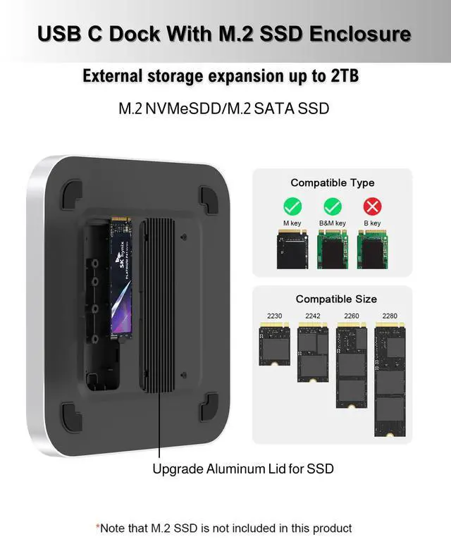 Alt view image 3 of 5 - GEWOKLIY Mac Mini Hub & Stand with SSD Enclosure for NVME/SATA M.2, Mac Mini Dock with 4K HDMI,USB C 10Gbps USB A/C Port, TF/SD Card Reader for Mac Mini M1/ M2 and Mac Studio | Accessories