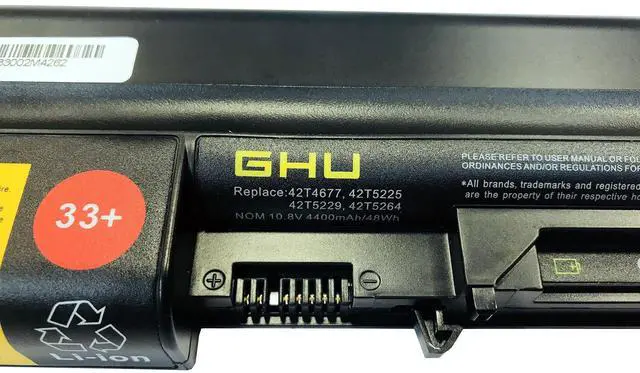Alt view image 4 of 5 - GHU New Battery 33+ 48 WH Replacement for 43R2499 42T4644 41U3198 42T4677 Compatible with Lenovo Thinkpad R61 T400 R400 42T4531 42T5225 42T5229 42T5226 42T5264 41U3196 42T5225 42T5262