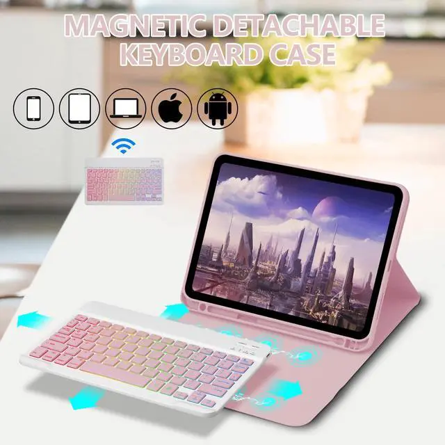 Alt view image 5 of 5 - GOKOCO for iPad 11th A16 2025/10th Keyboard Case 10.9 inch 2022, Blackit Wireless Keyboard Case with Pencil Holder for iPad 10 Generation 2022-Pink
