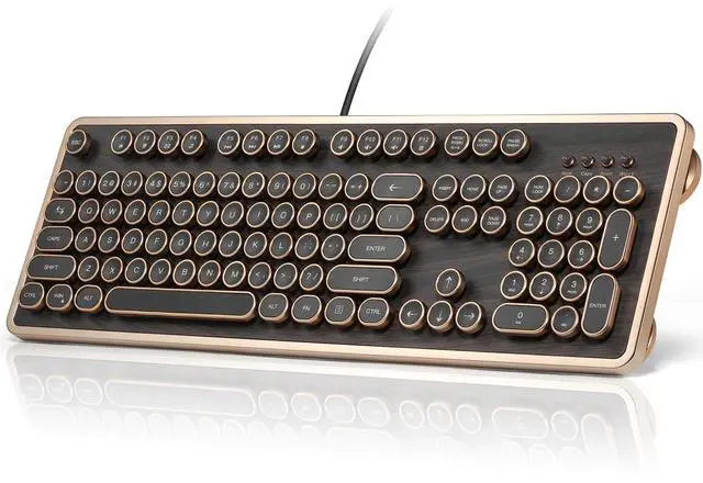 Main image of GLENCREAG RK104 Retro Mechanical Keyboard, Wired Full-Size 104 Keys with Typewriter Round Keycaps, Wooden Grain, N-Key Rollover, Green Linear Switches, Ideal for Retro Lovers