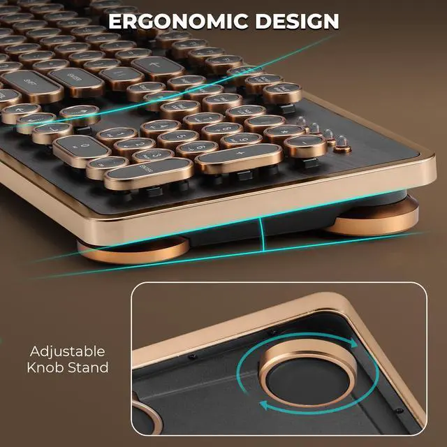 Alt view image 5 of 5 - GLENCREAG RK104 Retro Mechanical Keyboard, Wired Full-Size 104 Keys with Typewriter Round Keycaps, Wooden Grain, N-Key Rollover, Green Linear Switches, Ideal for Retro Lovers