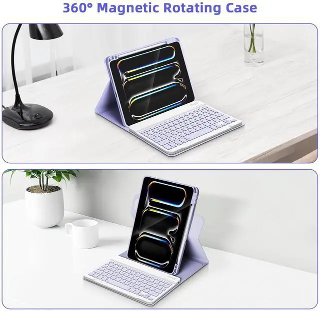 Alt view image 5 of 5 - GOOJODOQ for iPad Pro 11 Inch Case with Keyboard (M4, 2024),360 Rotating Case and Magnetic Detachable Keyboard with Pencil Holder,Portrait/Landscape Modes,Auto Sleep/Wake for 11" iPad Pro 2024-Purple