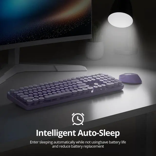 Alt view image 3 of 5 - GTSP Colorful Purple Wireless Keyboard and Mouse Combo, Retro Typewriter Wireless Full-Size Cute Office Keyboard 2.4GHz with Round Keycaps for Desktop Laptop and PC (Cute Purple)