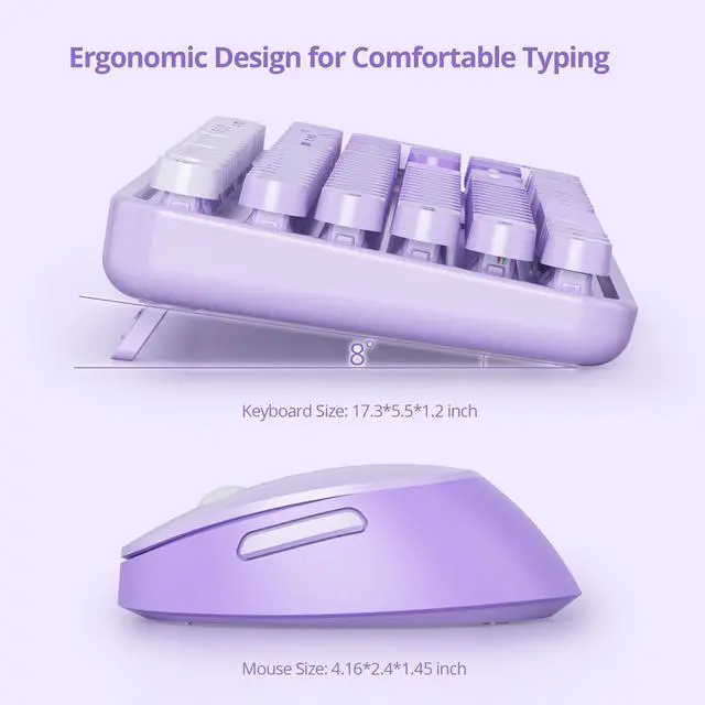 Alt view image 4 of 5 - GTSP Colorful Purple Wireless Keyboard and Mouse Combo, Retro Typewriter Wireless Full-Size Cute Office Keyboard 2.4GHz with Round Keycaps for Desktop Laptop and PC (Cute Purple)