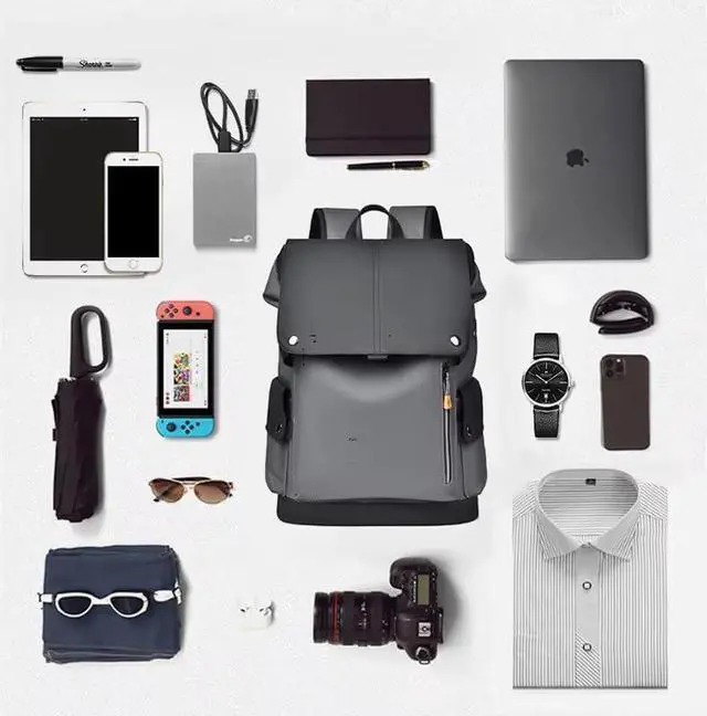 Alt view image 3 of 5 - Smart Travel backpack Waterproof,Scratch-Resistant,Camping,Hiking,Sport,school,college Bag,Business,fits up to 15.6 Inch Laptop with built-in USB port & headphones port for Men & Women Black-Gray