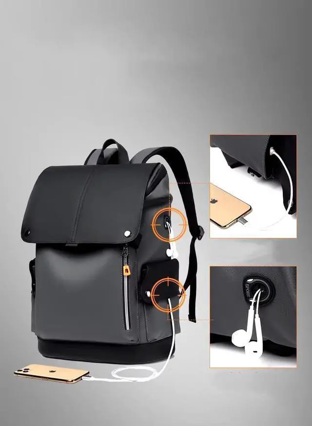 Alt view image 4 of 5 - Smart Travel backpack Waterproof,Scratch-Resistant,Camping,Hiking,Sport,school,college Bag,Business,fits up to 15.6 Inch Laptop with built-in USB port & headphones port for Men & Women Black-Gray