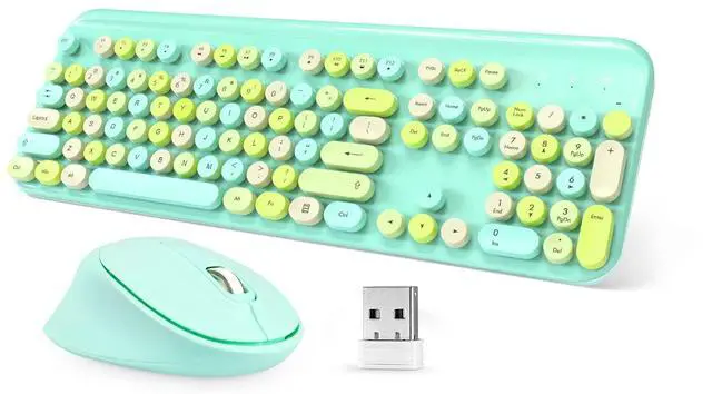 Main image of Colorful Wireless Keyboard and Mouse Combo,Full-Sized Ergonomic Keyboard,Round Typewriter Flexible 104 Key,3 DPI Adjustable Mouse,2.4GHz Connection for Windows 11/10/8/7 and Computer/Desktop/PC/Laptop