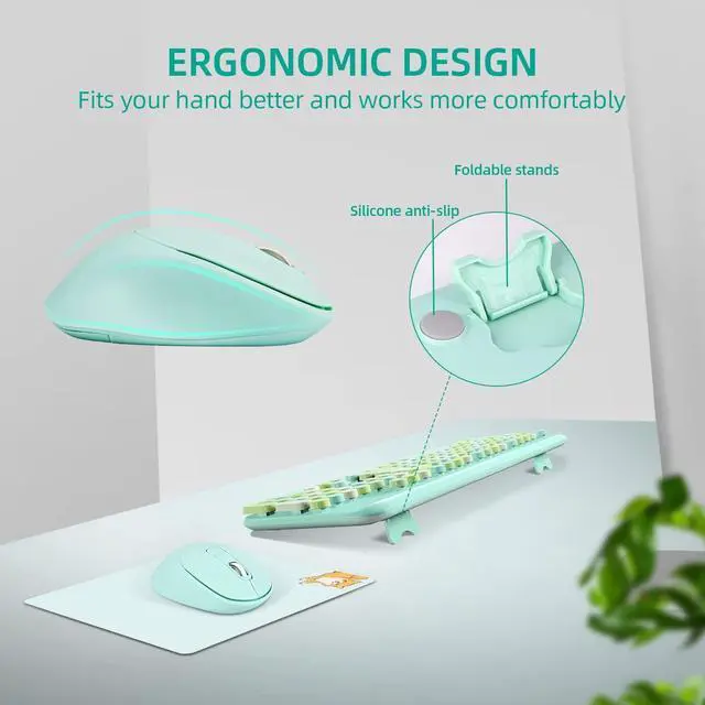Alt view image 4 of 5 - Colorful Wireless Keyboard and Mouse Combo,Full-Sized Ergonomic Keyboard,Round Typewriter Flexible 104 Key,3 DPI Adjustable Mouse,2.4GHz Connection for Windows 11/10/8/7 and Computer/Desktop/PC/Laptop