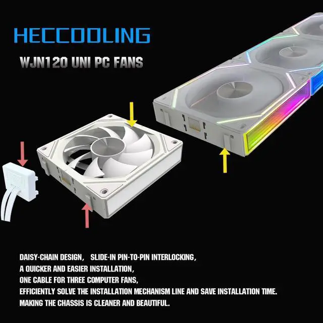 Alt view image 2 of 5 - UNI Fan 120mm pc Case Fan WJN120 White ARGB pc Fans,Infinity Mirror Module 120mm ARGB PWM Case Fans, 3 Pack 120mm Fans Suitable for Computer Case and CPU Cooling