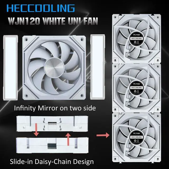 Alt view image 4 of 5 - UNI Fan 120mm pc Case Fan WJN120 White ARGB pc Fans,Infinity Mirror Module 120mm ARGB PWM Case Fans, 3 Pack 120mm Fans Suitable for Computer Case and CPU Cooling