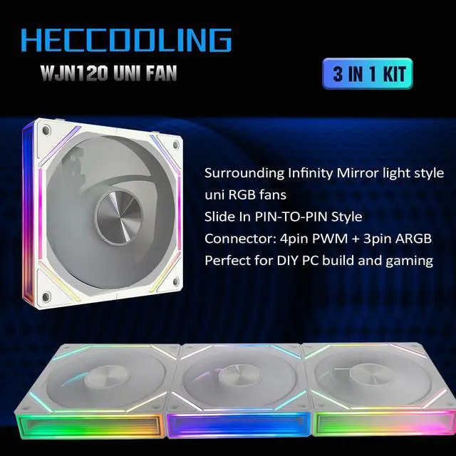 Alt view image 3 of 5 - UNI Fan 120mm pc Case Fan WJN120 White ARGB pc Fans,Infinity Mirror Module 120mm ARGB PWM Case Fans, 3 Pack 120mm Fans Suitable for Computer Case and CPU Cooling