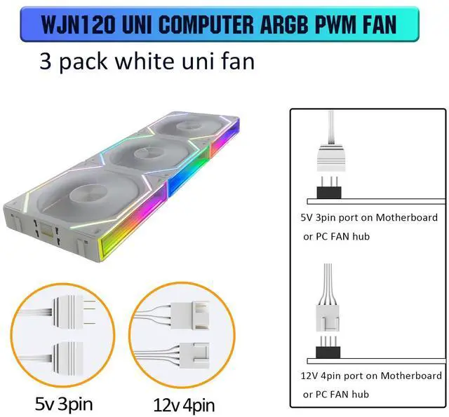 Alt view image 5 of 5 - UNI Fan 120mm pc Case Fan WJN120 White ARGB pc Fans,Infinity Mirror Module 120mm ARGB PWM Case Fans, 3 Pack 120mm Fans Suitable for Computer Case and CPU Cooling
