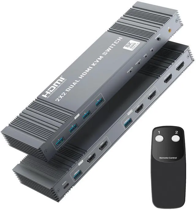 Main image of 4K@120Hz KVM Switch 2 Monitors 2 Computers, 8K@60Hz HDMI Dual Monitor KVM Switch with 4 USB 3.0 Ports Share Keyboard Mouse