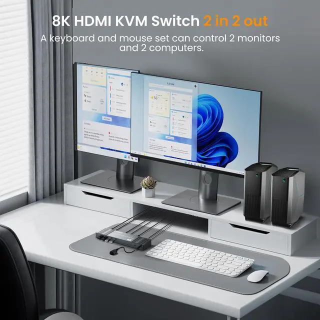 Alt view image 2 of 5 - 4K@120Hz KVM Switch 2 Monitors 2 Computers, 8K@60Hz HDMI Dual Monitor KVM Switch with 4 USB 3.0 Ports Share Keyboard Mouse