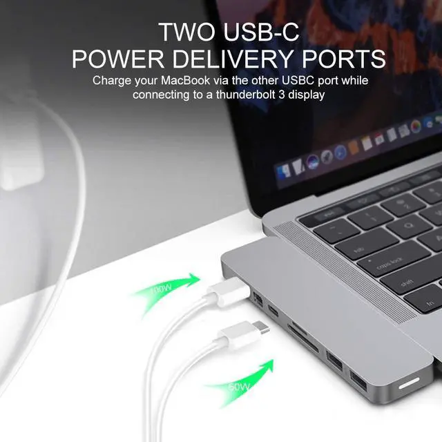 Alt view image 5 of 5 - HyperDrive Mac USB C Hub Adapter, Multi-Port Hub MacBook Pro 2020 2019-2016, MacBook Air 8-in-2 Dongle w Thunderbolt 3, USB-C 100W PD, 4K HDMI, MiniDP, microSD/SD Card Reader, 2xUSB A - Gray