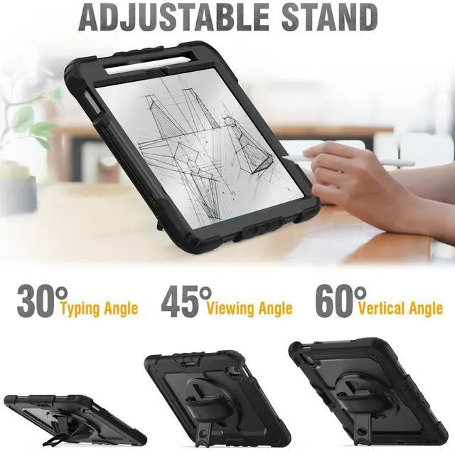 Alt view image 4 of 5 - HXCASEAC Case for iPad Air 11 inch (2025 M3 / 2024 M2), Shockproof Design with Pencil Holder/Screen Protector/Rotating Hand Strap, Protective Cover for iPad Air 7th/6th Generation - Black