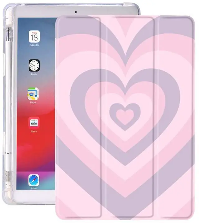 Main image of Idocolors Pink Love Heart Pad Case for 10.2 Inch iPad 7th/8th/9th Generation (iPad 2019/2020/2021) Cute Girly Anti-Scratch Shockproof with Pencil Holder Lightweight Smart Trifold Stand Cover