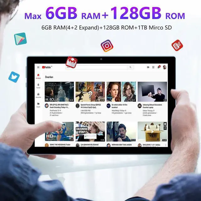 Alt view image 2 of 5 - IWEGGO Tablet 2 in 1 6GB+128GB Android 11, 10.1 Inch Tablets with Keyboard Mouse Case Stylus, 2.4G/5G WiFi 6, 2.0Ghz Computer Tablet PC, 1280 * 800 HD Touch Screen, 8MP Dual Camera, 6000mAh Battery