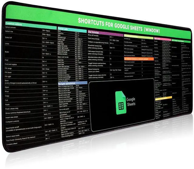 Main image of Google Sheet Shortcut Mouse Pad, Large Mousepad for Google Excel Spreadsheet, Extended Gaming Pad for Desk, 31.5"x11.8" Waterproof Anti Slip Keyboard Pad with Google Sheet Shortcuts (Windows)