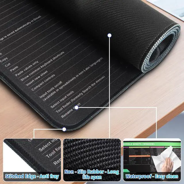 Alt view image 3 of 5 - Google Sheet Shortcut Mouse Pad, Large Mousepad for Google Excel Spreadsheet, Extended Gaming Pad for Desk, 31.5"x11.8" Waterproof Anti Slip Keyboard Pad with Google Sheet Shortcuts (Windows)