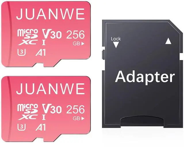 Main image of JUANWE 256GB Micro SD Card 2 Pack microSDXC Memory Card A1 U3 V30 4K + Adapter Memory Card SD Card UHS-I TF Card for Dash Cam/Camera, Pink 256GB