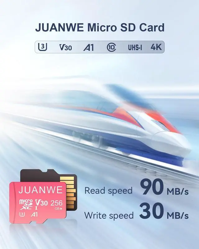 Alt view image 2 of 5 - JUANWE 256GB Micro SD Card 2 Pack microSDXC Memory Card A1 U3 V30 4K + Adapter Memory Card SD Card UHS-I TF Card for Dash Cam/Camera, Pink 256GB