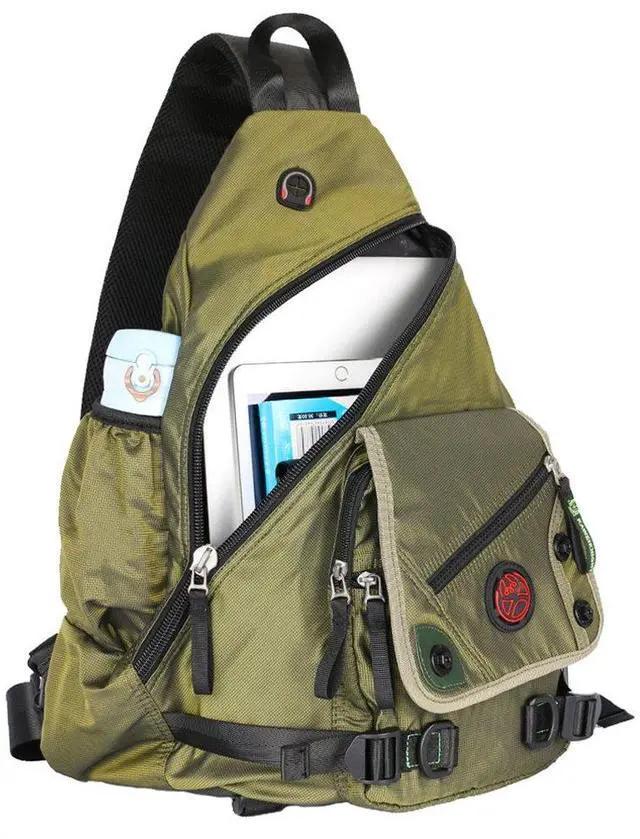 Alt view image 2 of 5 - Kawei Knight Large Sling Bag Laptop Backpack Cross Body Messenger Bag Shoulder Travel Rucksack (A-Green)