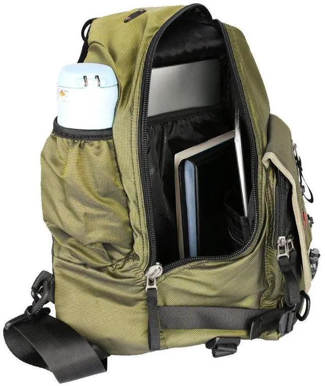 Alt view image 4 of 5 - Kawei Knight Large Sling Bag Laptop Backpack Cross Body Messenger Bag Shoulder Travel Rucksack (A-Green)