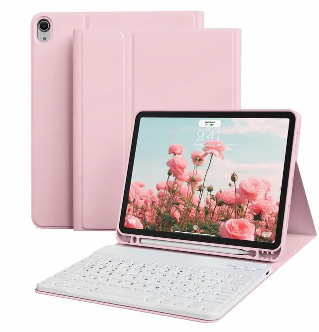 Main image of KenKe for iPad 10th Generation (10.9 Inch 2022) / iPad (A16) 11th (11 inch 2025) Keyboard Case with Left Pencil Holder, Thin & Light, Stand Folio Detachable Wireless Bluetooth Keyboard Case, Pink