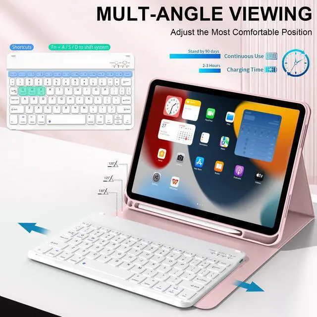 Alt view image 5 of 5 - KenKe for iPad 10th Generation (10.9 Inch 2022) / iPad (A16) 11th (11 inch 2025) Keyboard Case with Left Pencil Holder, Thin & Light, Stand Folio Detachable Wireless Bluetooth Keyboard Case, Pink