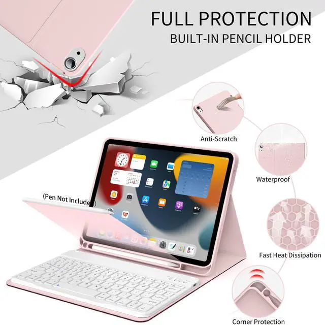 Alt view image 4 of 5 - KenKe for iPad 10th Generation (10.9 Inch 2022) / iPad (A16) 11th (11 inch 2025) Keyboard Case with Left Pencil Holder, Thin & Light, Stand Folio Detachable Wireless Bluetooth Keyboard Case, Pink