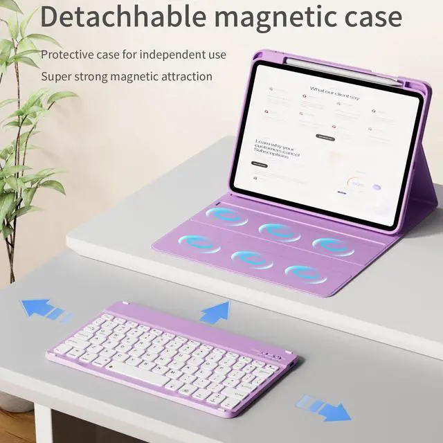Alt view image 4 of 5 - kenke Keyboard Case for iPad 10th Generation (10.9 Inch 2022) / iPad (A16) 11th (11 inch 2025), 7 Color Backlight Square Cap, Wireless Detachable Folio Keyboard Cover with Pencil Holder, Taro Purple