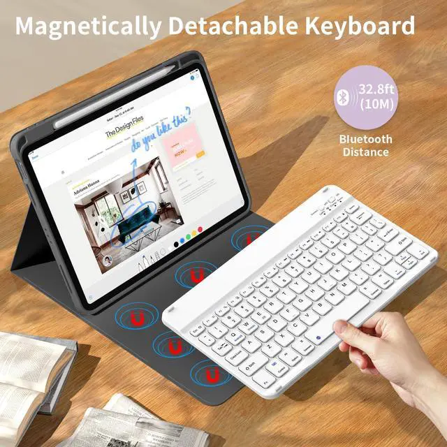 Alt view image 2 of 5 - kenke for iPad 11/10th Gen Case with Keyboard 11/10.9 inch 2025 A16/2022, Detachable Wireless Bluetooth Keyboard Case with Right Side Pencil Holder, White Square Keycaps (Black