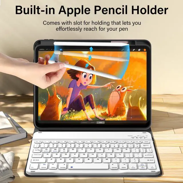 Alt view image 3 of 5 - kenke for iPad 11/10th Gen Case with Keyboard 11/10.9 inch 2025 A16/2022, Detachable Wireless Bluetooth Keyboard Case with Right Side Pencil Holder, White Square Keycaps (Black