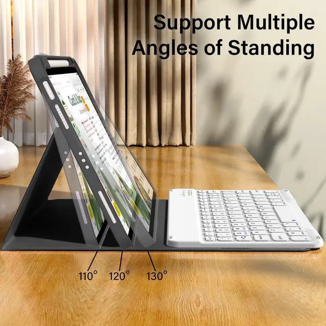 Alt view image 4 of 5 - kenke for iPad 11/10th Gen Case with Keyboard 11/10.9 inch 2025 A16/2022, Detachable Wireless Bluetooth Keyboard Case with Right Side Pencil Holder, White Square Keycaps (Black
