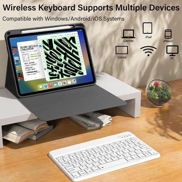 Alt view image 5 of 5 - kenke for iPad 11/10th Gen Case with Keyboard 11/10.9 inch 2025 A16/2022, Detachable Wireless Bluetooth Keyboard Case with Right Side Pencil Holder, White Square Keycaps (Black