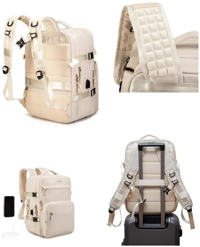 Alt view image 4 of 5 - Kinmac Extra Large Travel Backpack,360° Cushioned Laptop Backpack with USB Charging Port For 15.6 inch to 17 inch Laptop (Khaki)