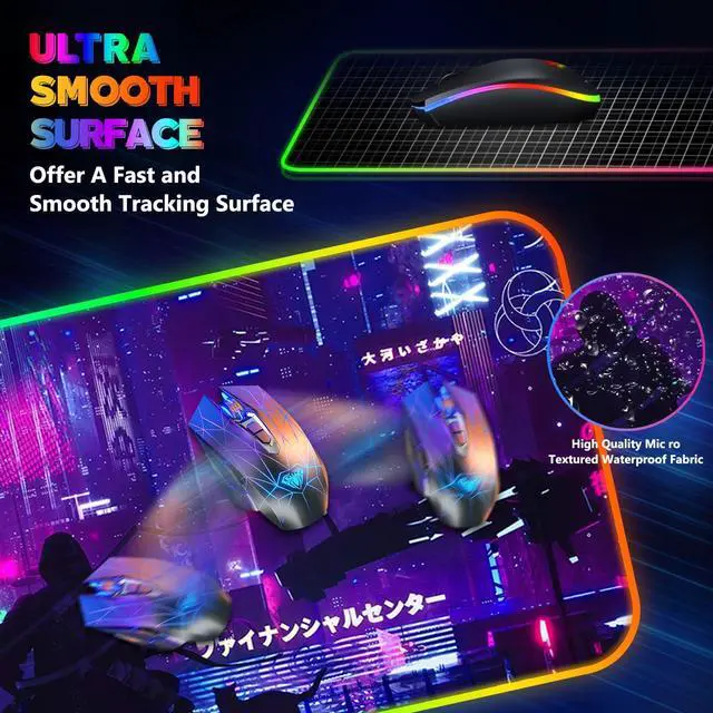 Alt view image 4 of 5 - Lauspuck RGB Mouse Pad with 15W Wireless Charging, Purple Anime Neon Extended Large LED Gaming Mouse Pad Non-Slip Rubber Base, 10 Light Modes Desk Pad for Home Office-Warrior Cat
