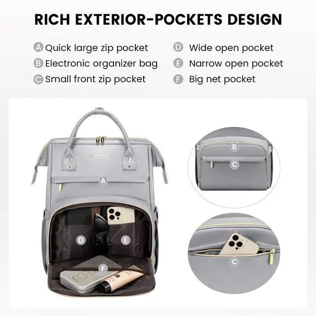 Alt view image 3 of 5 - LOVEVOOK Leather Laptop Backpack for Women 15.6 inch,Travel Backpack Purse Nurse Teacher Backpack Computer Laptop Bag,Professional College Business Work Carry On Backpack with USB Port,Elephant Grey