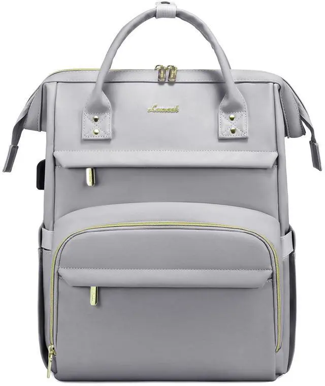 Main image of LOVEVOOK Leather Laptop Backpack for Women 15.6 inch,Travel Backpack Purse Nurse Teacher Backpack Computer Laptop Bag,Professional College Business Work Carry On Backpack with USB Port,Elephant Grey