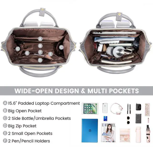 Alt view image 2 of 5 - LOVEVOOK Leather Laptop Backpack for Women 15.6 inch,Travel Backpack Purse Nurse Teacher Backpack Computer Laptop Bag,Professional College Business Work Carry On Backpack with USB Port,Elephant Grey