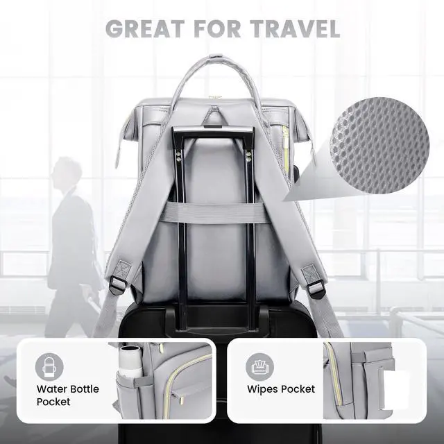 Alt view image 5 of 5 - LOVEVOOK Leather Laptop Backpack for Women 15.6 inch,Travel Backpack Purse Nurse Teacher Backpack Computer Laptop Bag,Professional College Business Work Carry On Backpack with USB Port,Elephant Grey